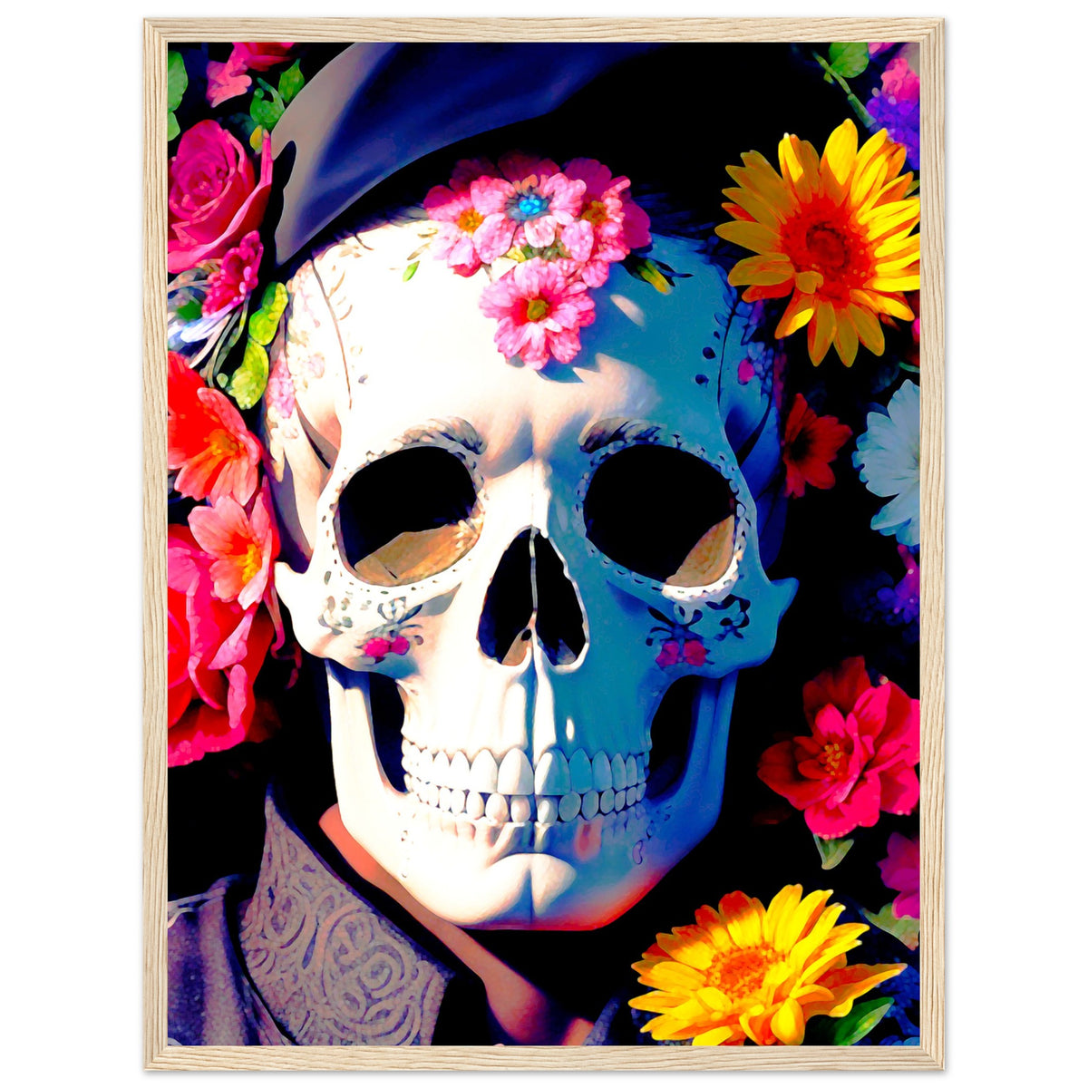 Mystical Bloom - Premium Floral Skull Poster - 45x60 cm 18x24″ Wood frame - Wooden Framed Posters