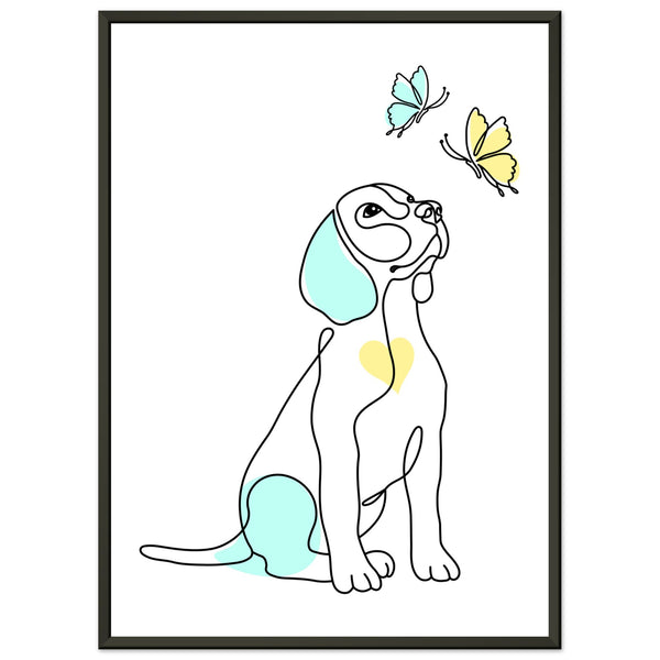 Whimsical Paws - Puppy Line Art with Soft Pastels - 50x70 cm 20x28″ - Metal Framed Posters