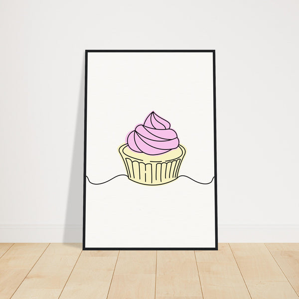 Cupcake Delight - Minimalist Pink Frosting Art - 60x90 cm 24x36″ Black frame - Wooden Framed Posters