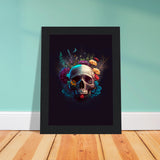 Nature’s Duality - Vibrant Flowers and Skull - - Wooden Framed Posters