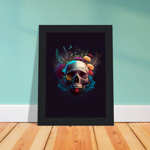 Image of Nature’s Duality - Vibrant Flowers and Skull