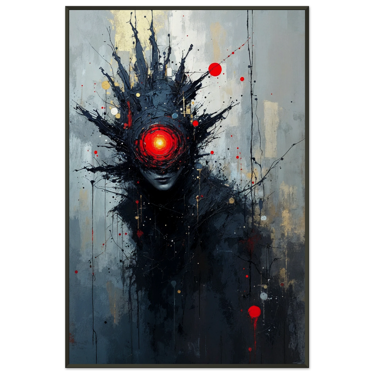 Crimson Gaze - Dark Abstract Figure Framed Poster - - Metal Framed Posters