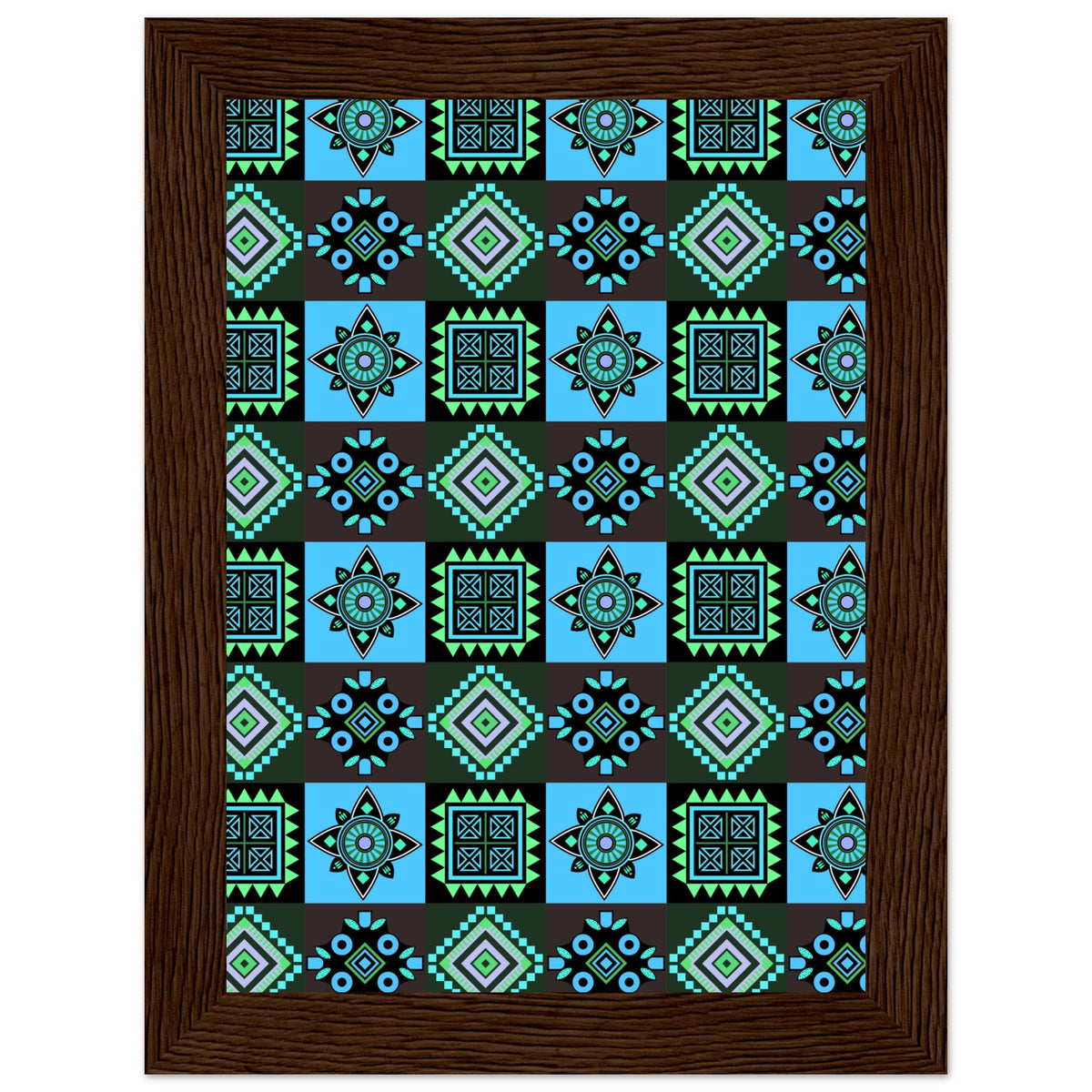 Symmetry in Blue - Luxurious Framed Print - 13x18 cm 5x7″ Dark wood frame - Wooden Framed Posters