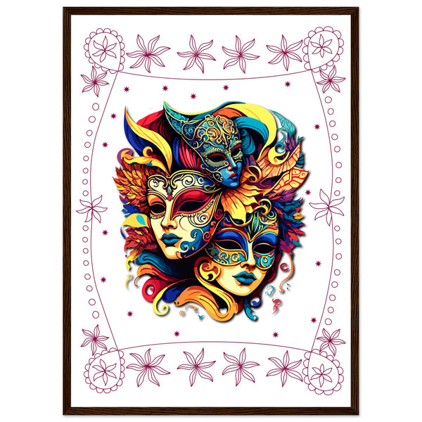 Colorful Mask Trio - Luxury Framed Print - 50x70 cm 20x28″ Dark wood frame - Wooden Framed Posters