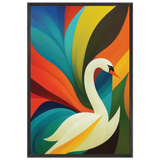 Retro Swan Wooden Framed Poster – Elegant Art Gift - Black frame - Wooden Framed Posters
