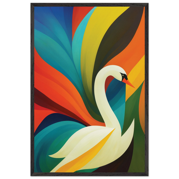 Retro Swan Wooden Framed Poster – Elegant Art Gift - Black frame - Wooden Framed Posters