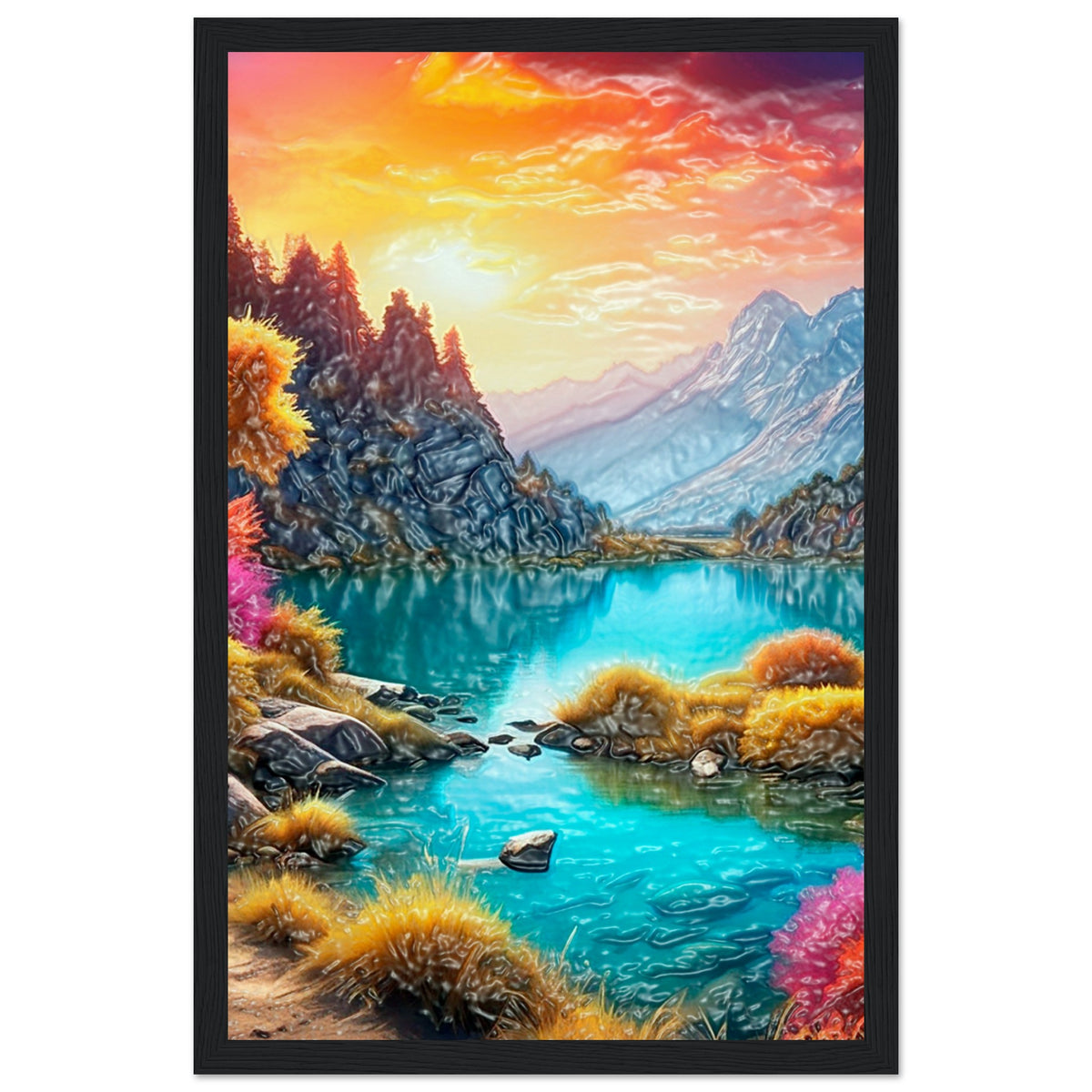 Mountain Serenity - Tranquil Landscape Art - 28x43 cm XL (11x17″) Black frame - Wooden Framed Poster