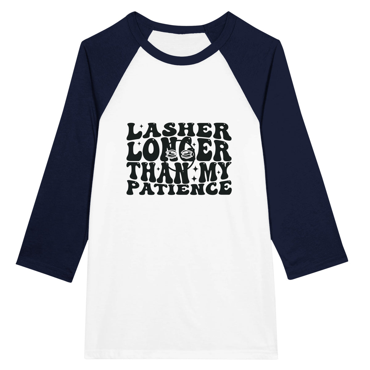 Patience & Lashes - Unisex 3/4 sleeve Raglan T-shirt - White and Navy -