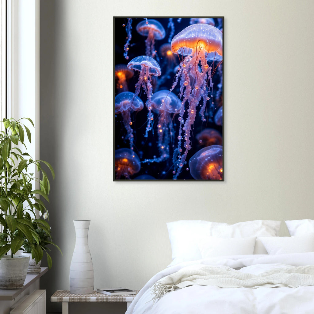 Dance of the Deep - Jellyfish in the Abyss Poster - 60x90 cm 24x36″ - Metal Framed Posters