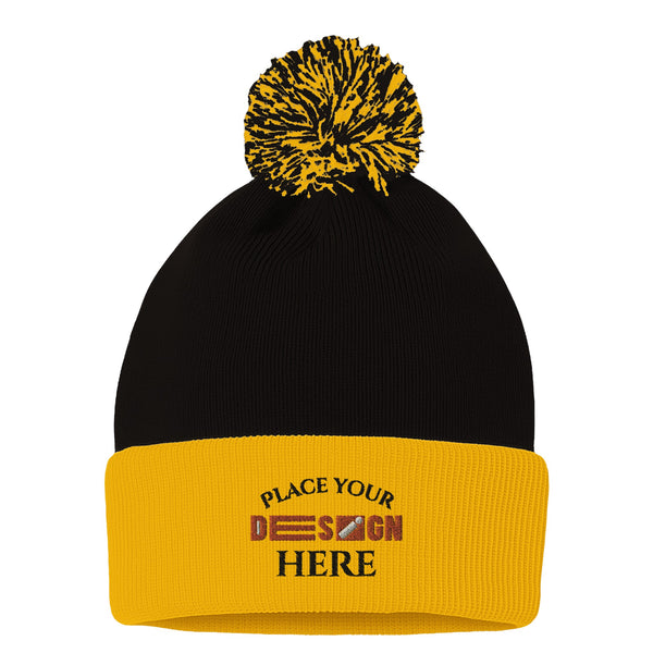 The Perfect Pom-Pom Customizable Cuffed Beanie for All Seasons - black gold - Beanies