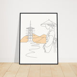 Serene Japanese Elegance - Framed Line Art - 60x80 cm 24x32″ Black frame - Wooden Framed Posters