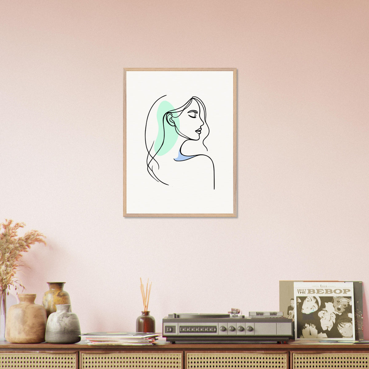 Elegance in Line - Minimalist Female Profile Art - 45x60 cm 18x24″ Wood frame - Wooden Framed Posters