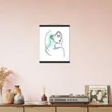 Elegance in Line - Minimalist Female Profile Art with Wooden Hangers - - Posters With Hanger