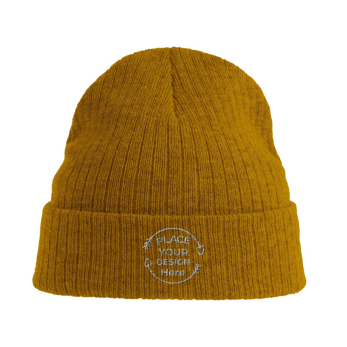 Eco-Friendly Warmth - The Sustainable Rib Cuffed Beanie - mustard yellow - Beanies