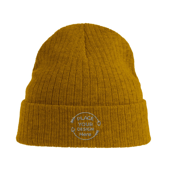 Eco-Friendly Warmth - The Sustainable Rib Cuffed Beanie - mustard yellow - Beanies