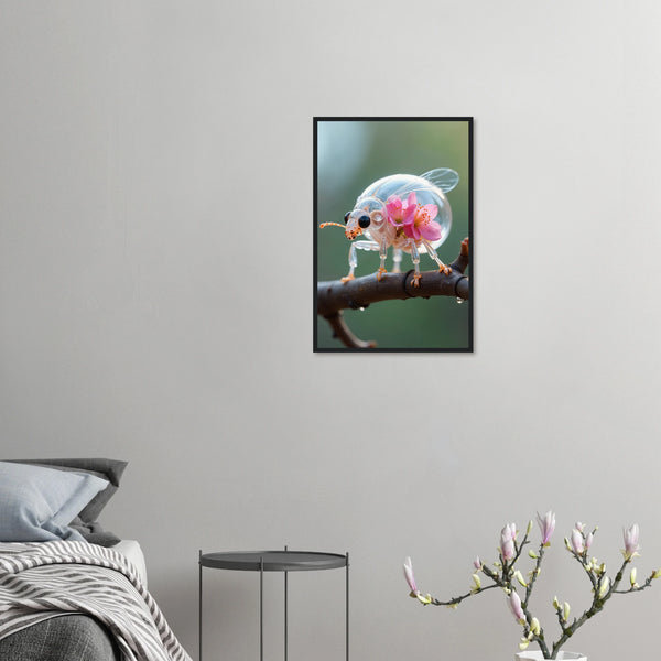 Glass Ladybug - Floral Whimsy Framed Poster - 40x60 cm 16x24″ Black frame - Wooden Framed Posters