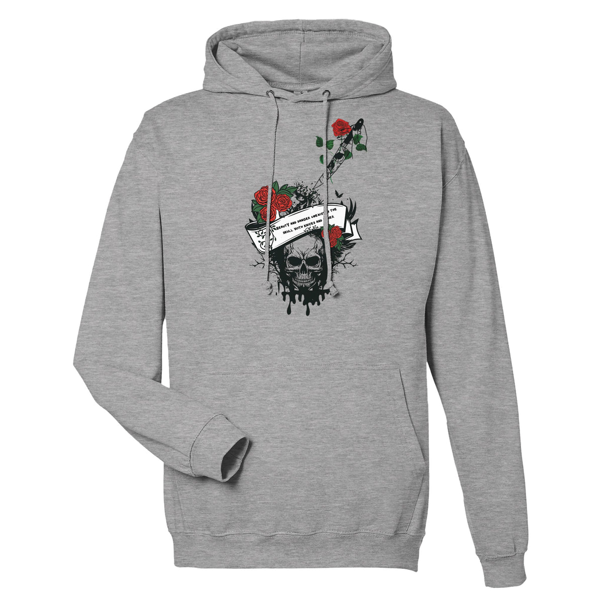 Skull and Roses - Timeless Rebellion - Heather Grey - Pullover Hoodies