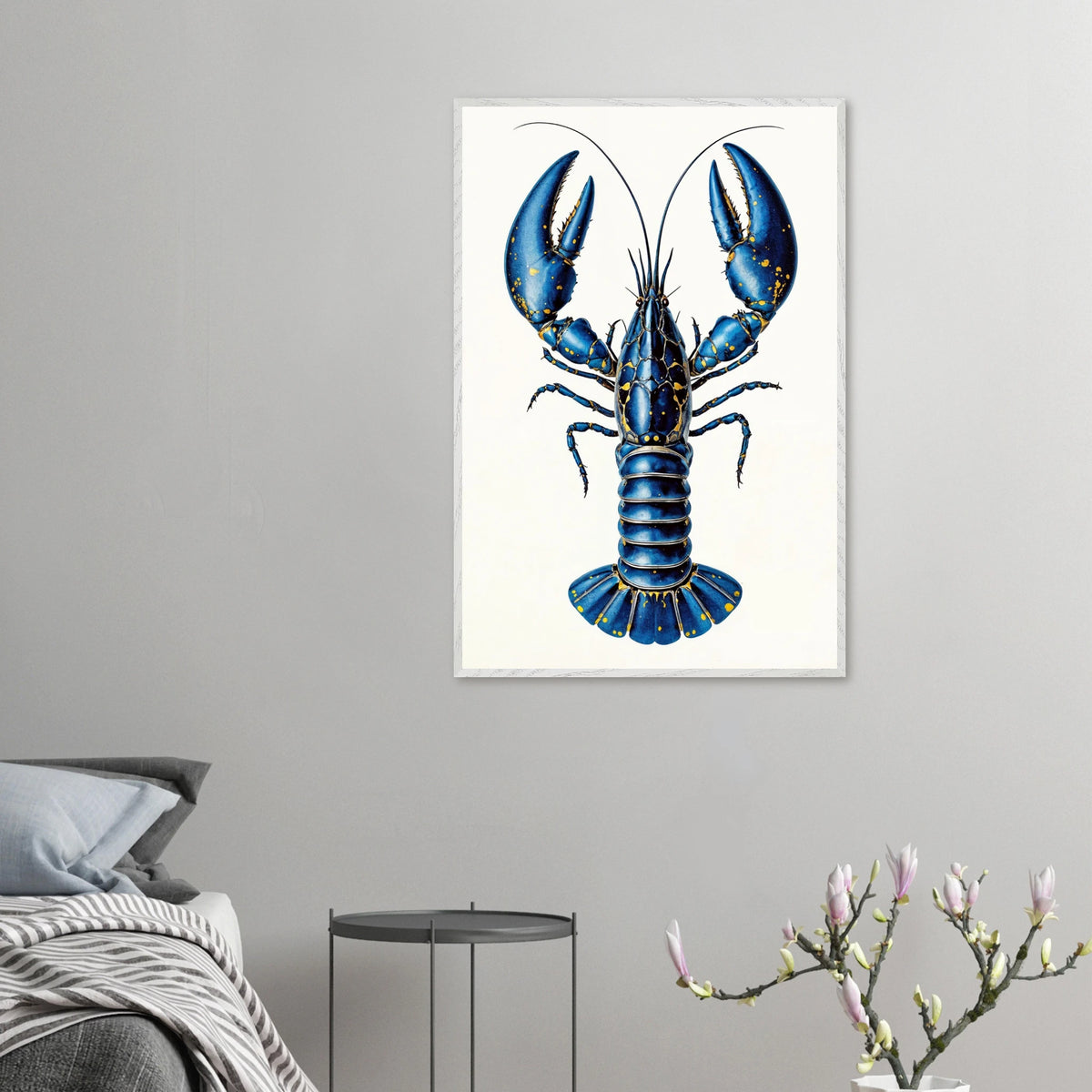 Vibrant Blue Lobster – Art Print for Sea Enthusiasts - White frame - Wooden Framed Posters