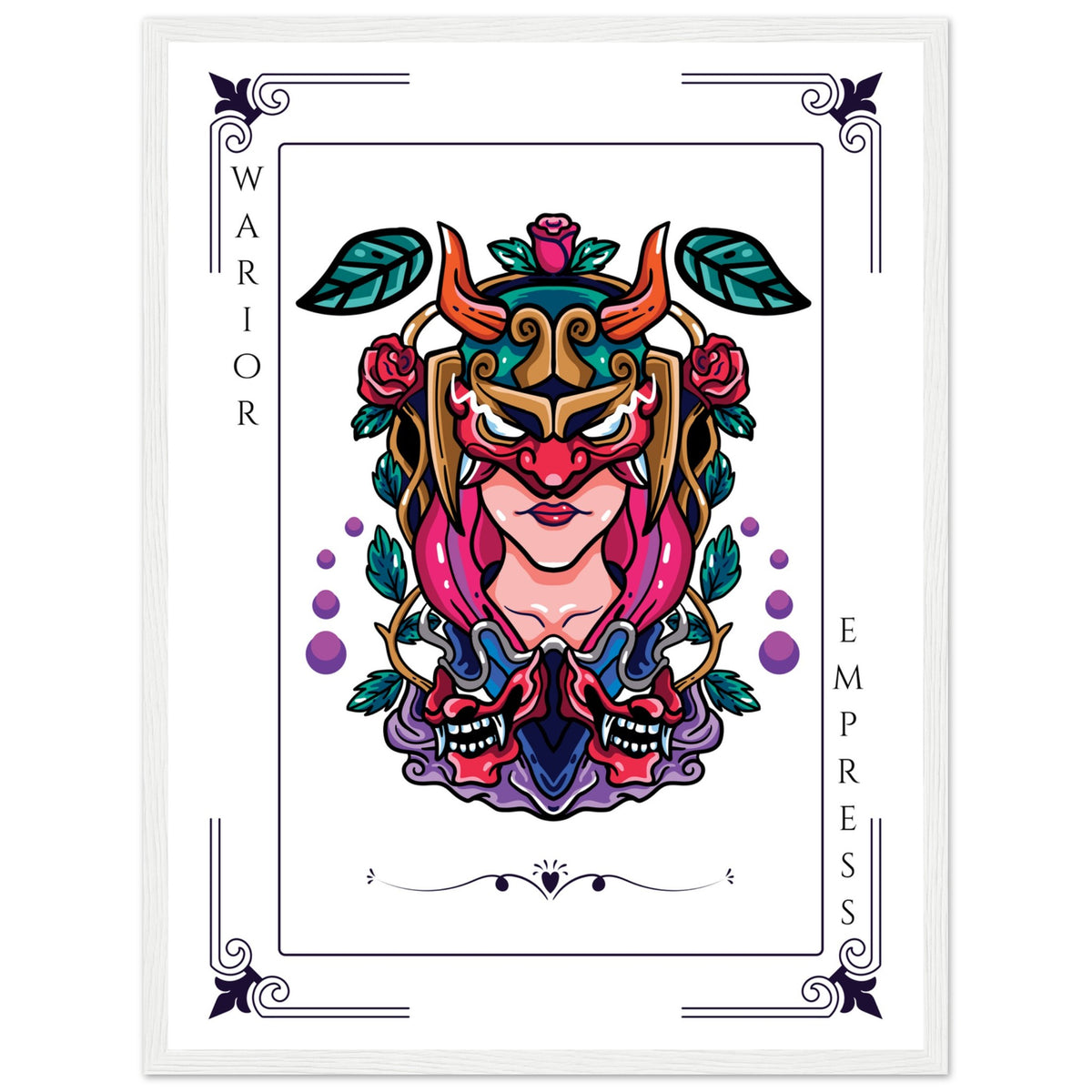 Artistry Unleashed - Warrior, Sacred Bull, and Tiger Spirit - 45x60 cm 18x24″ White frame Warior Empress - Wooden Framed Posters