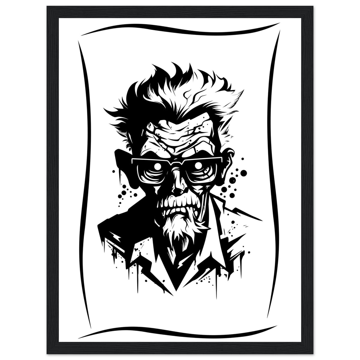 Edgy Artistry - Black and White Character - 30x40 cm 12x16″ Black frame - Wooden Framed Posters