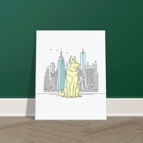 Image of Urban Paws - Dog and Cityscape Canvas