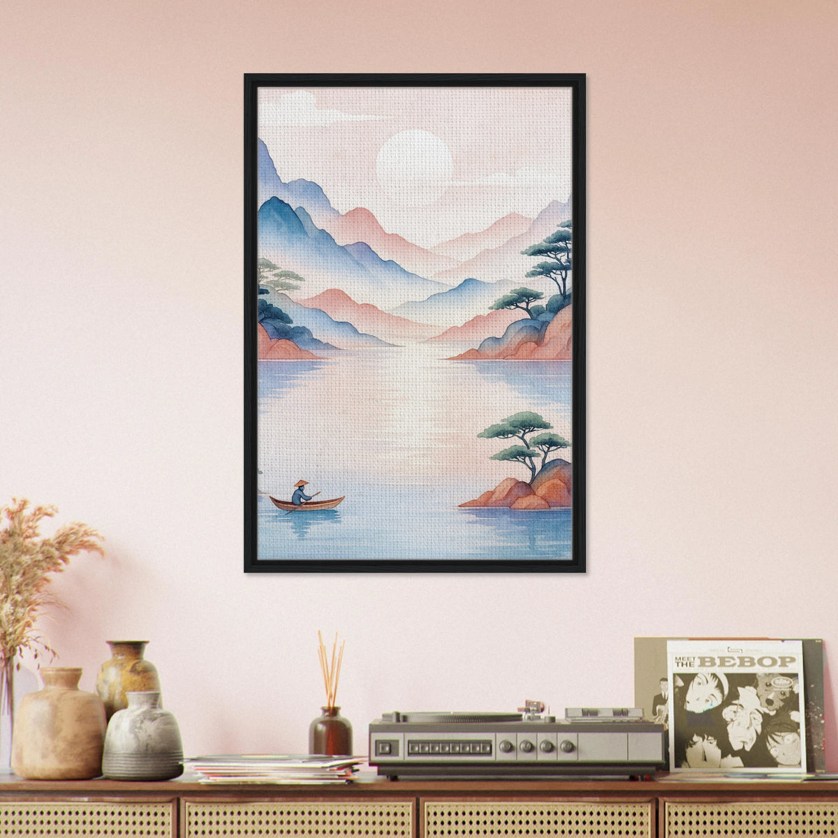 Gift of Stillness – Tranquil Watercolor Framed Canvas - Black frame - Canvas