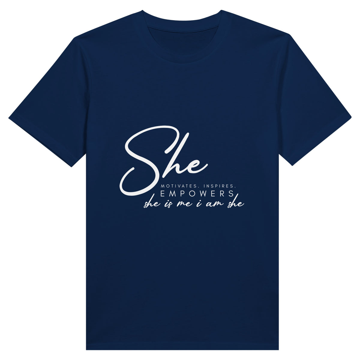 Inspiration in Threads – She is Me Tee - Navy - Print Material