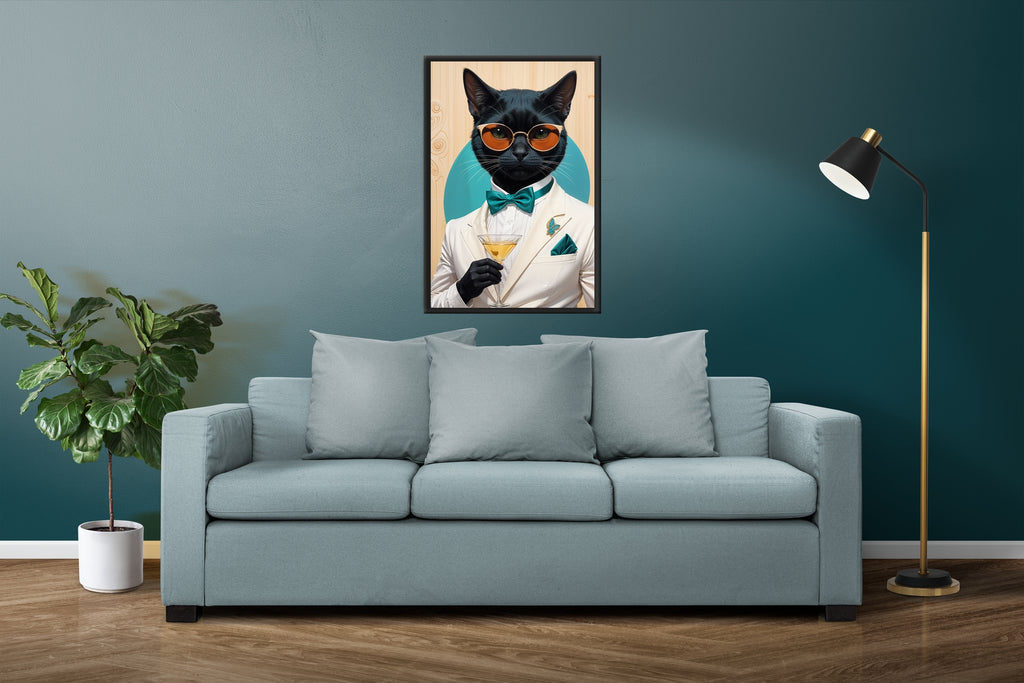 Cocktail Hour Cat - 24x36 - Framed Posters