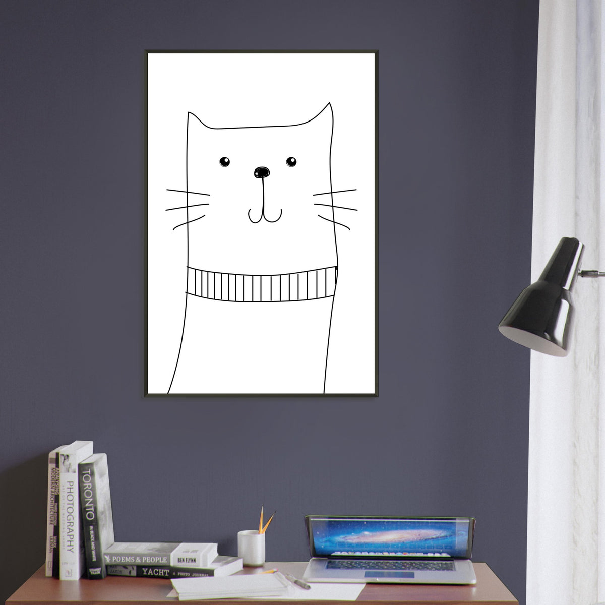 Whiskered Wonder - Charming Cat Art Print - - Metal Framed Posters