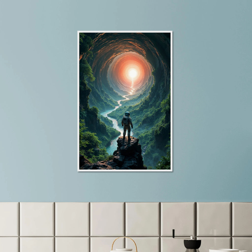 Astronaut Wooden Poster – A Portal of Wonder - White frame - Wooden Framed Posters