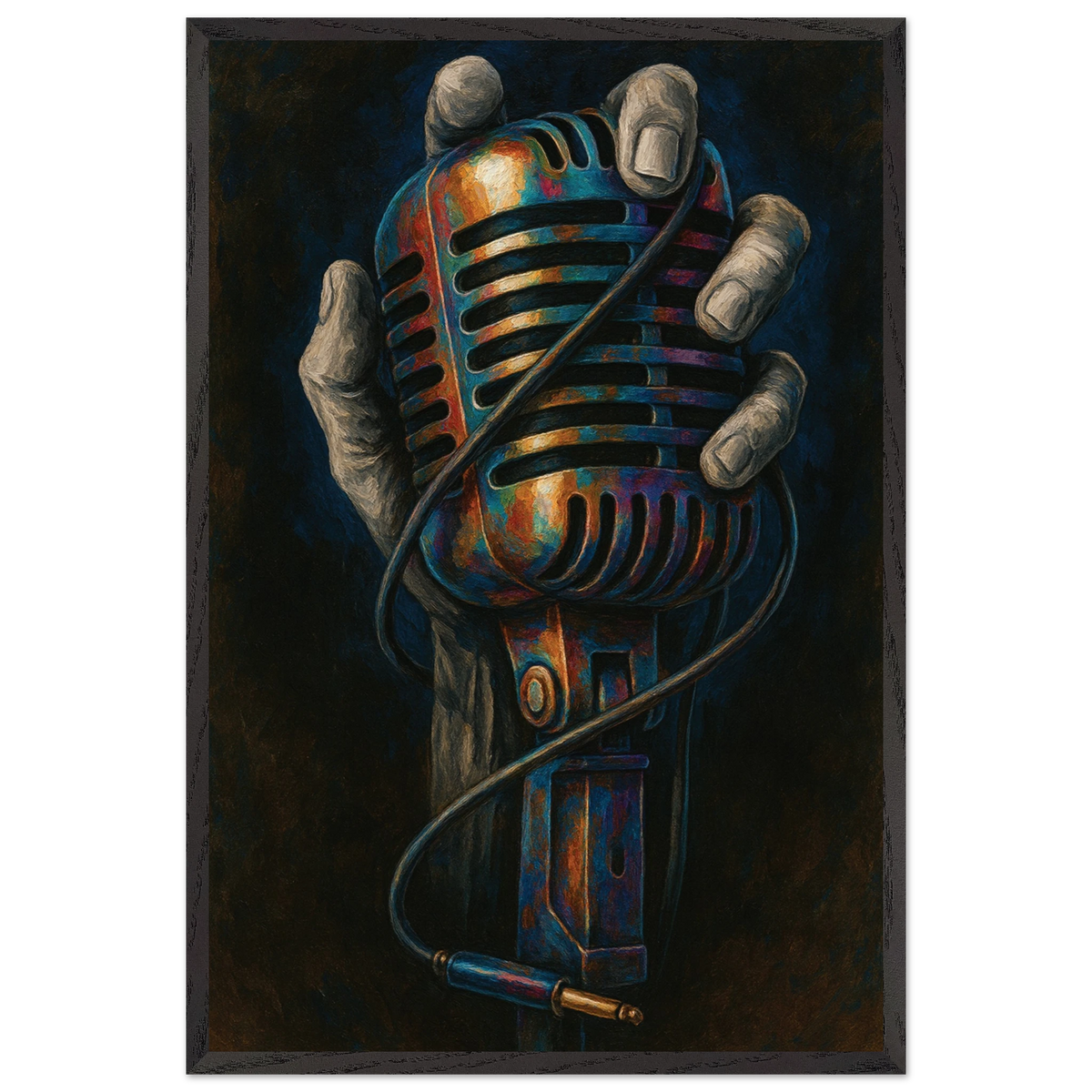 Retro Mic Hand Print – Musician Wooden Frame Gift - Black frame - Wooden Framed Posters