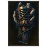 Retro Mic Hand Print – Musician Wooden Frame Gift - Black frame - Wooden Framed Posters