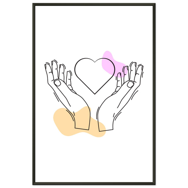 Heartfelt Embrace - Love Line Art Poster - 60x90 cm 24x36″ - Metal Framed Posters