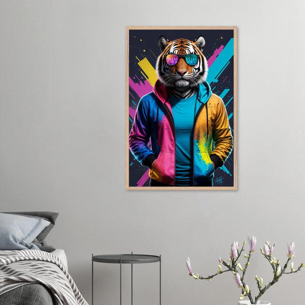 Tiger in Color – Wooden Framed Poster for Him - Wood frame - Wooden Framed Posters