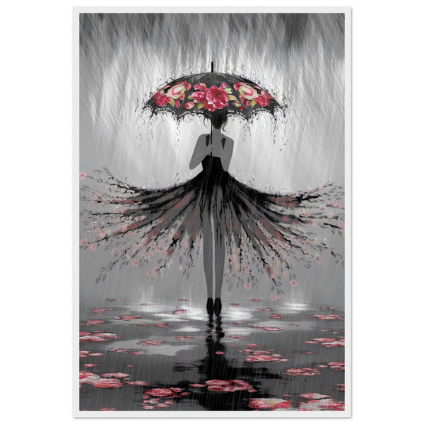 Whispers of the Rain - Woman with Umbrella Art - - Framed Posters