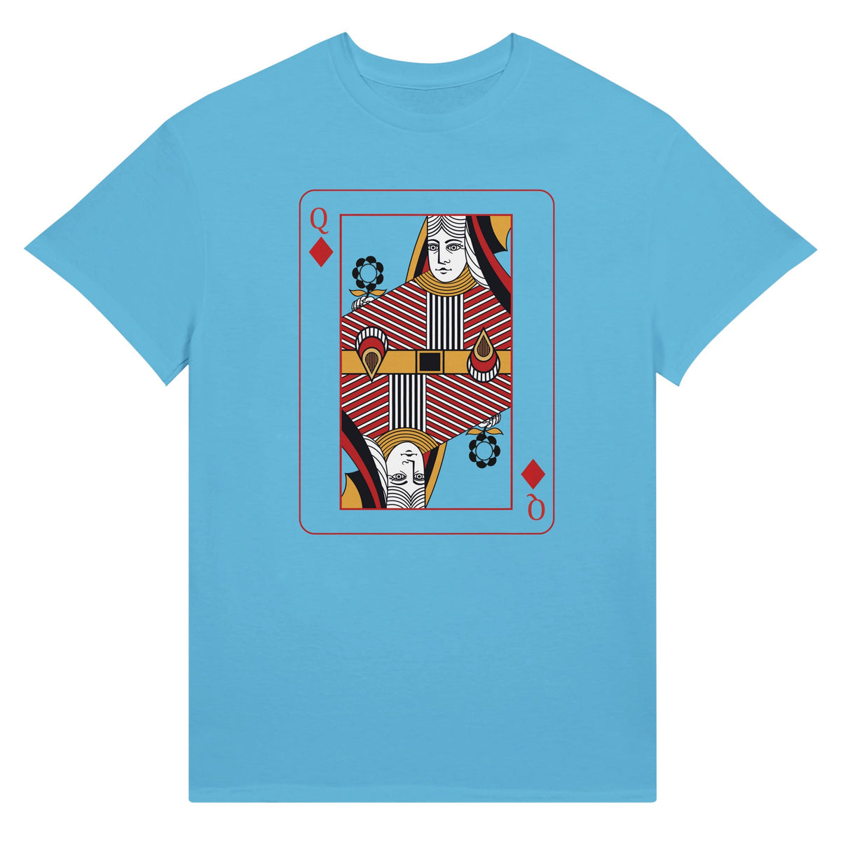 Playing Cards- Q- Ultra Cotton Unisex Crewneck T-shirt - Sky L Diamonds - Print Material