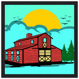 Countryside Sunrise - A Nostalgic Barn Scene - 30x30 cm 12x12″ Black frame - Wooden Framed Posters