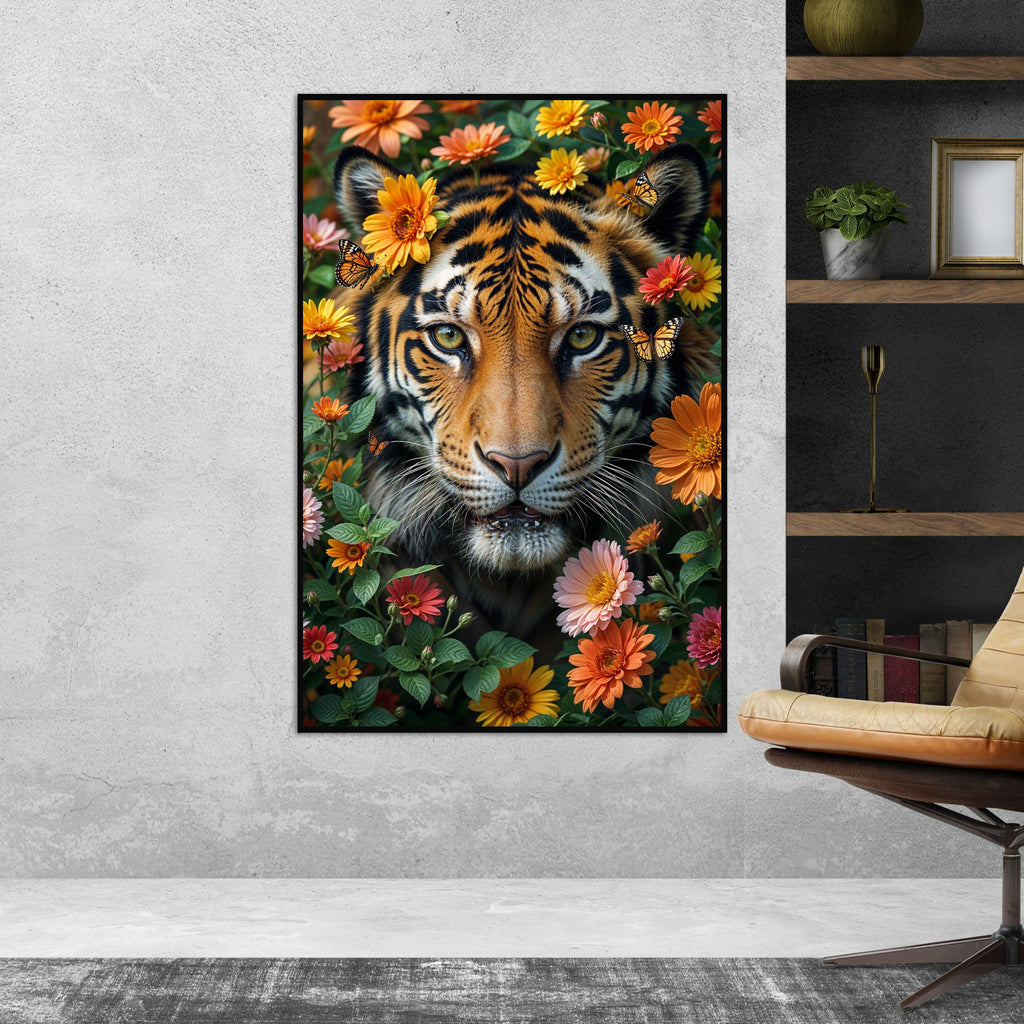 Wild Elegance - Tiger & Blooms - 24x36 - Framed Posters