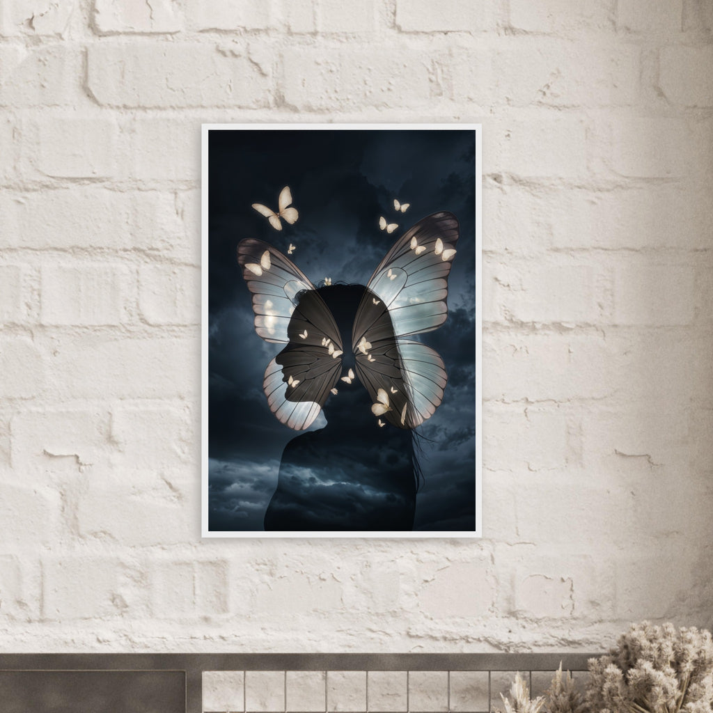 Metamorphosis - Butterfly Soul Framed Art Print - 60x90 cm 24x36″ White frame - Framed Posters