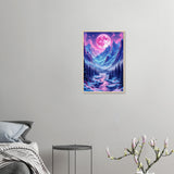Pink Moon Vista - Mountain Landscape Framed Poster - 40x60 cm 16x24″ Wood frame - Wooden Framed Posters
