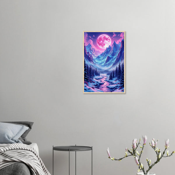Pink Moon Vista - Mountain Landscape Framed Poster - 40x60 cm 16x24″ Wood frame - Wooden Framed Posters