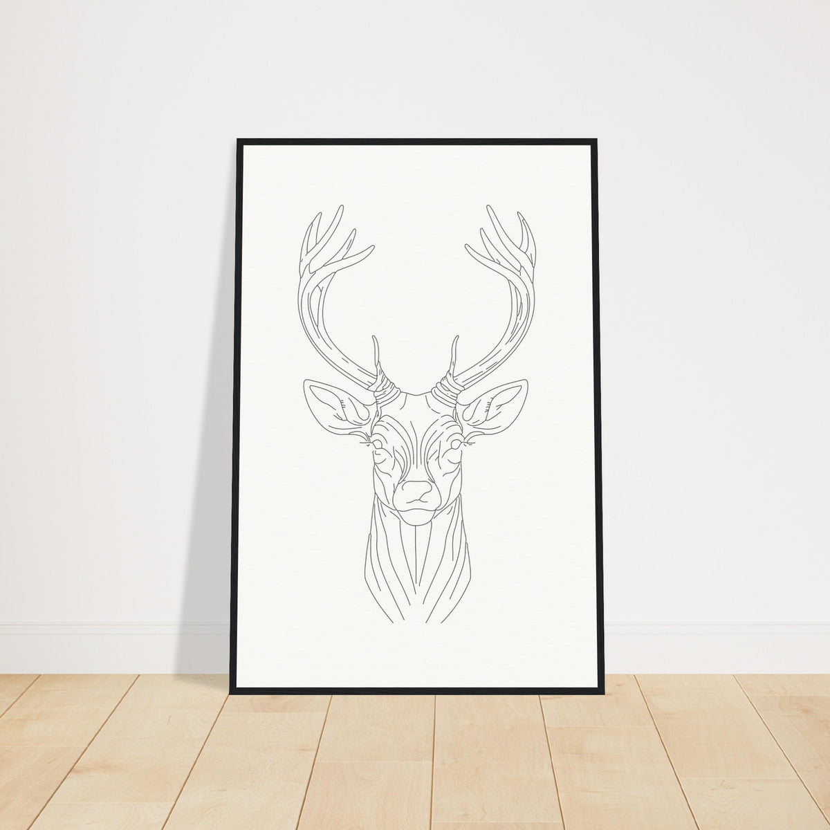 Nature's Grace - Deer Illustration - 60x90 cm 24x36″ Black frame - Wooden Framed Posters