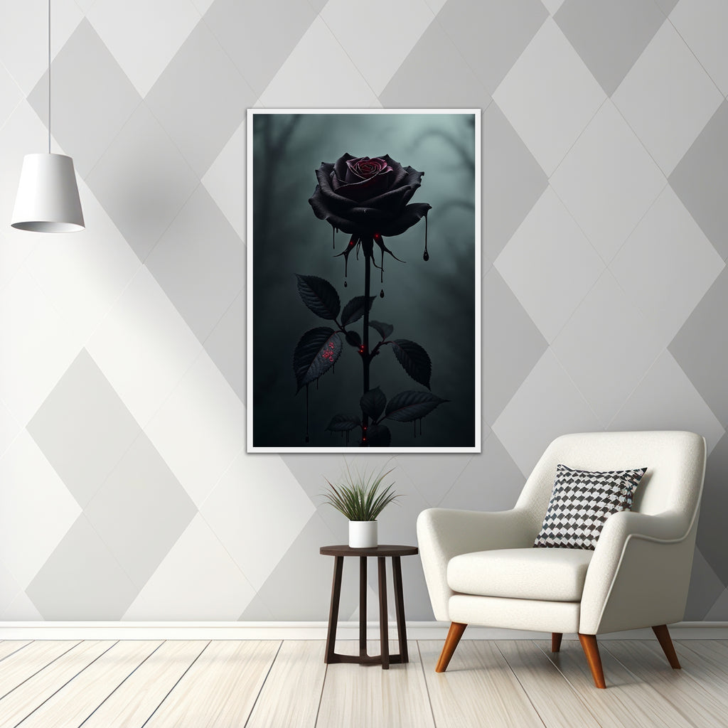 Midnight Rose with Scarlet Drops - - Framed Posters