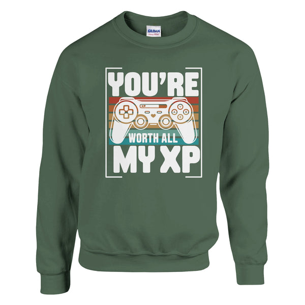 Worth All My XP - Gamer Sweatshirt - Military Green - Sweatshirts