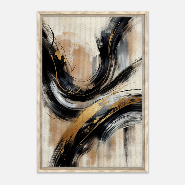 Golden Harmony - Dynamic Strokes in Motion - 60x90 cm 24x36″ - Framed Canvas