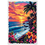 Ocean Waves & Paradise Flowers - A Sunset Dream - - Framed Posters