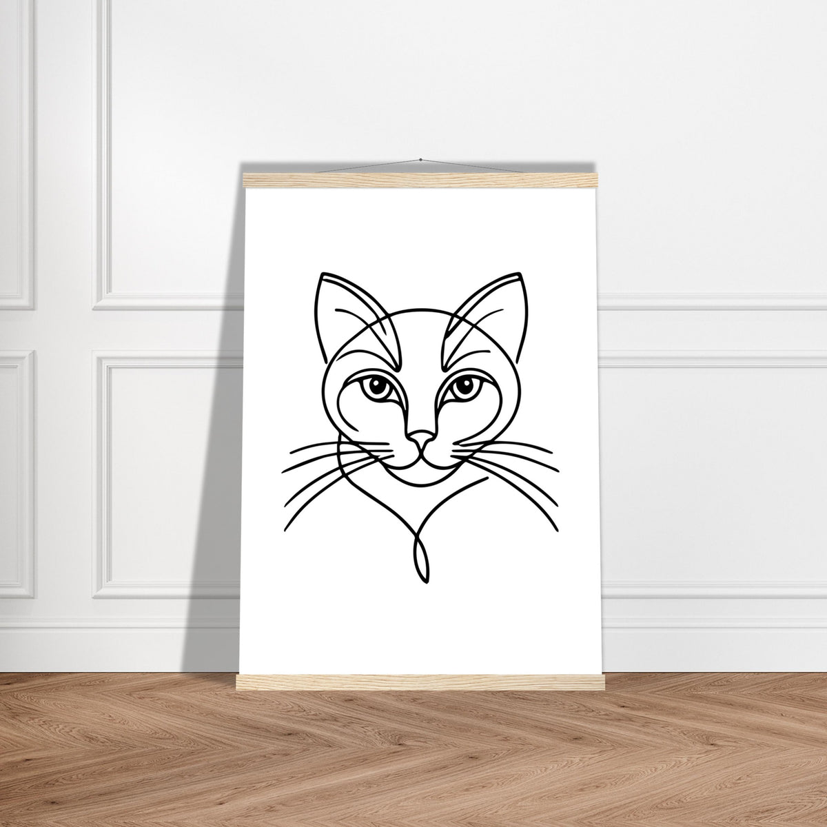 Cat's Gaze - Contemporary Line Art Poster - 50x70 cm 20x28″ Natural wood wall hanger - Posters With Hanger