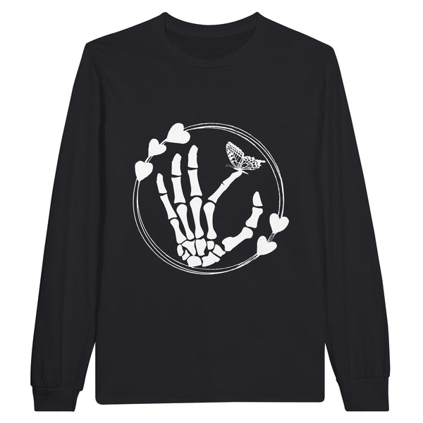 Infinite Love - Skeleton Hand & Butterfly Heart Graphic Tee - Black - Sweatshirt