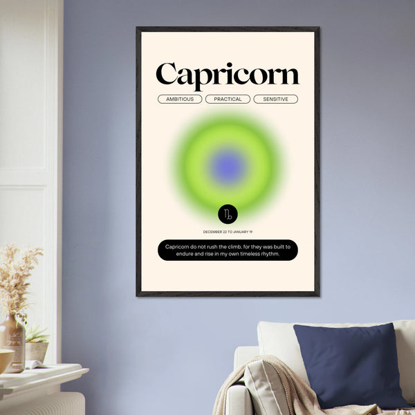 Zodiac Wall Art Framed Poster for Astrology Lovers - Black frame Capricorn - Wooden Framed Posters