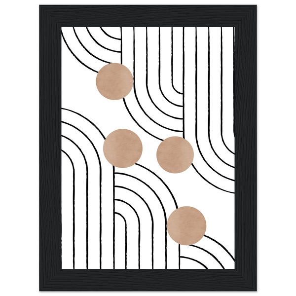 Timeless Elegance - Abstract Line Art with Natural Tones - 13x18 cm 5x7″ Black frame - Wooden Framed Posters